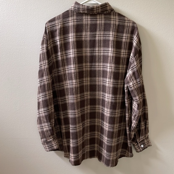 SHEIN Women’s Flannel Long Sleeve Shirt Brown and Tan Sz 6 - Picture 7 of 13